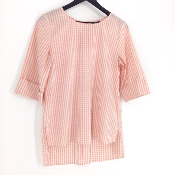 VINCE CAMUTO Gingham Cuffed Sleeve Blouse - Picture 2 of 8